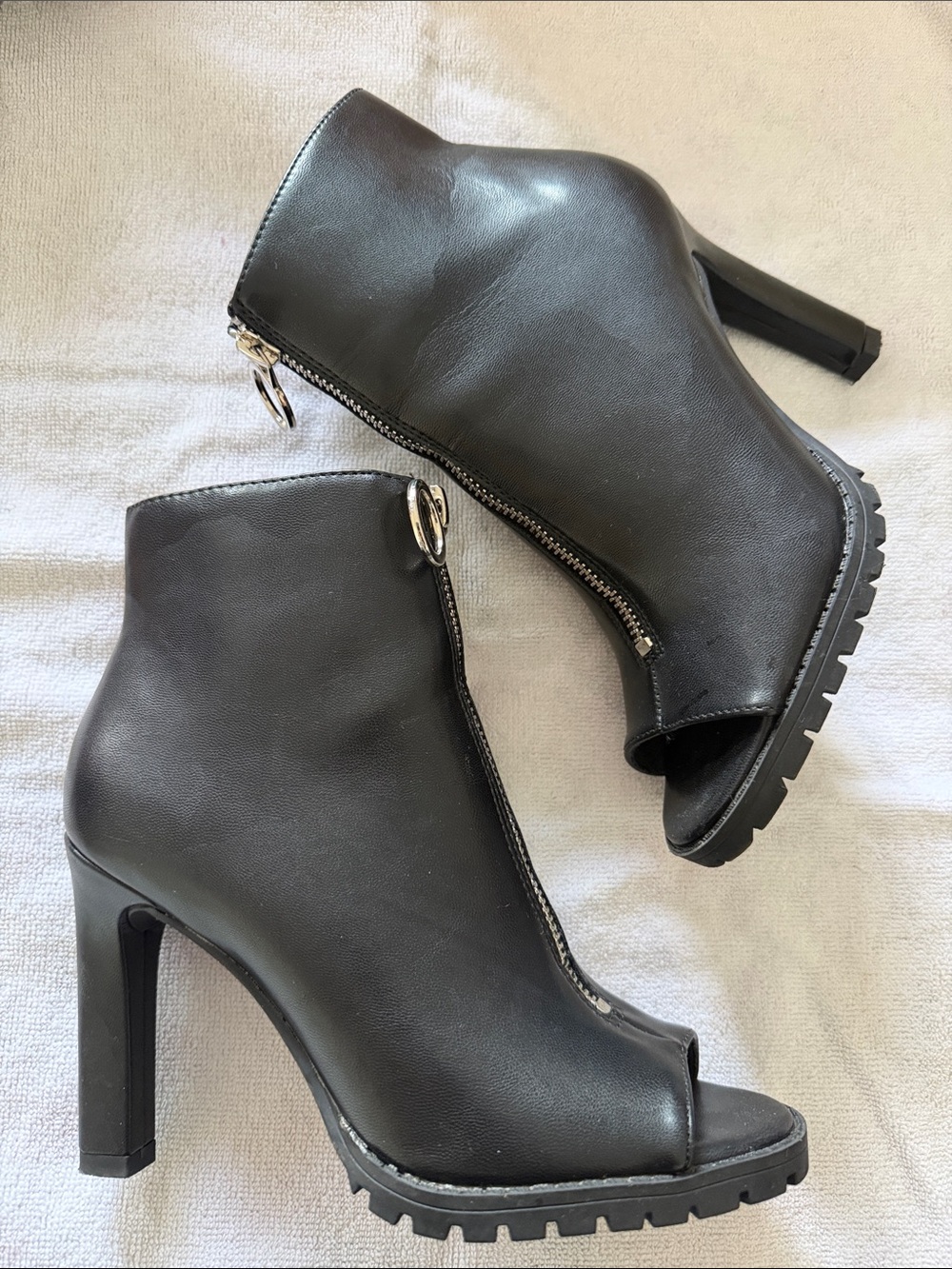 Bar III Black Peep-Toe Lug Sole Ankle Boots